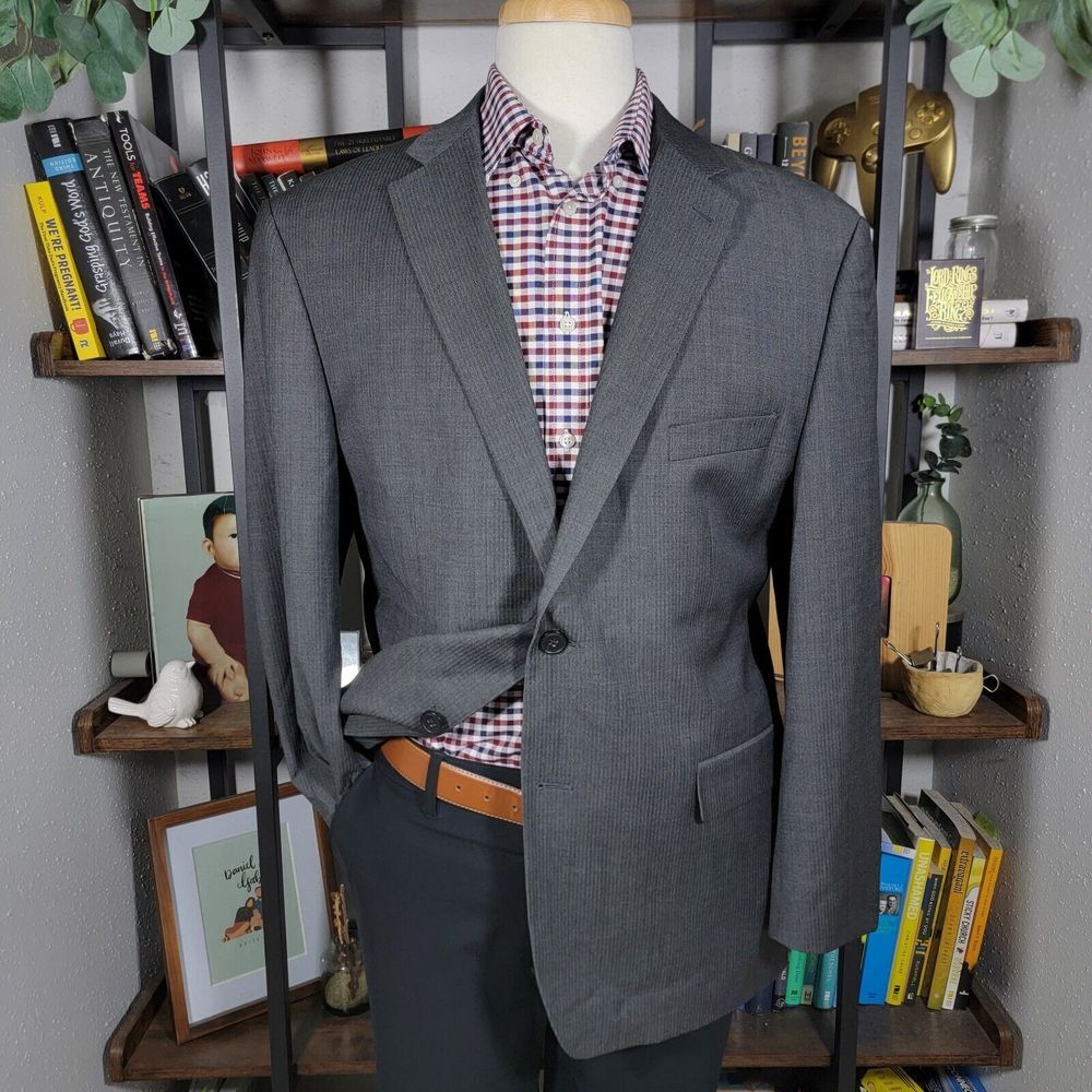 Kenneth Cole Awearness Men's Sport Coat Two Button Gray Herringbone 46R SLIM